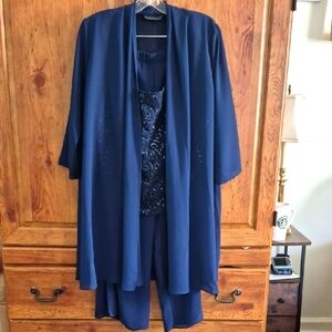 EVA 3 Pc Navy Blue Suit XL Pants Camisole Cardigan